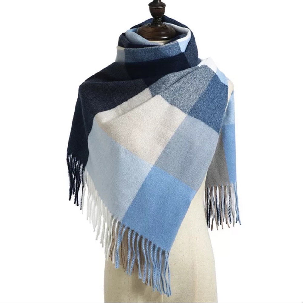 Classic Plaid Tartan Cashmere Scarf for Women Soft Check Tassel Scarves